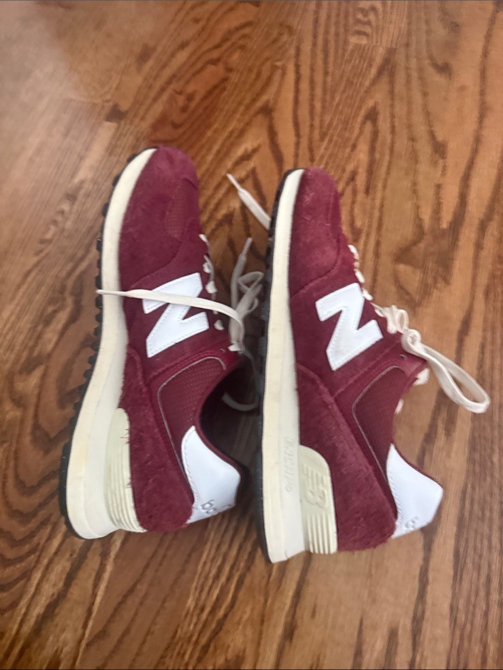 New Balance Maroon Suede Mesh Sneakers with White 'N' Accents - Picture 11 of 12